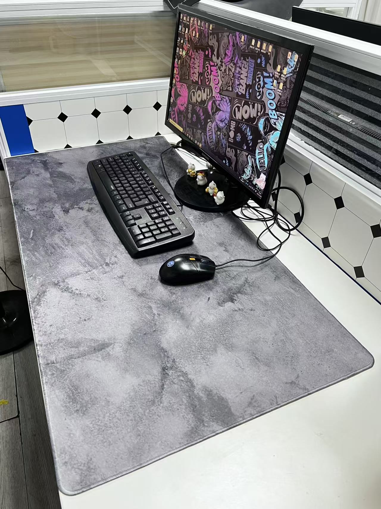 Desk Setup Grey - Szara Marmurkowa Duża Podkładka Pod Mysz