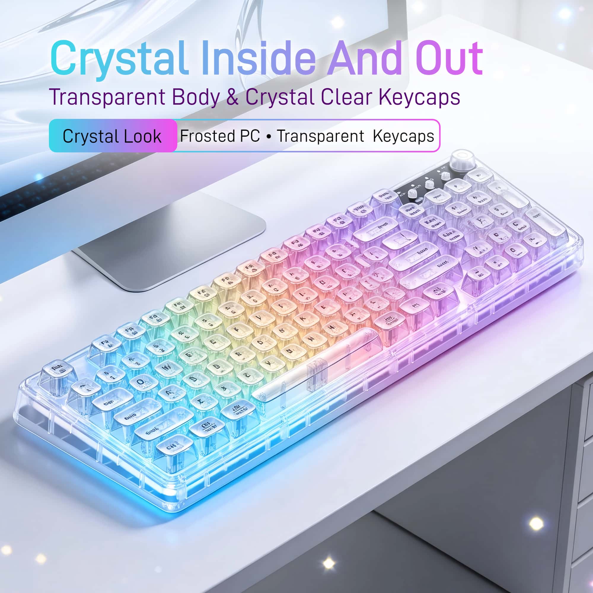 Desk Setup Layout - Klawiatura gamingowa F99 Gasket Transparent Wireless,