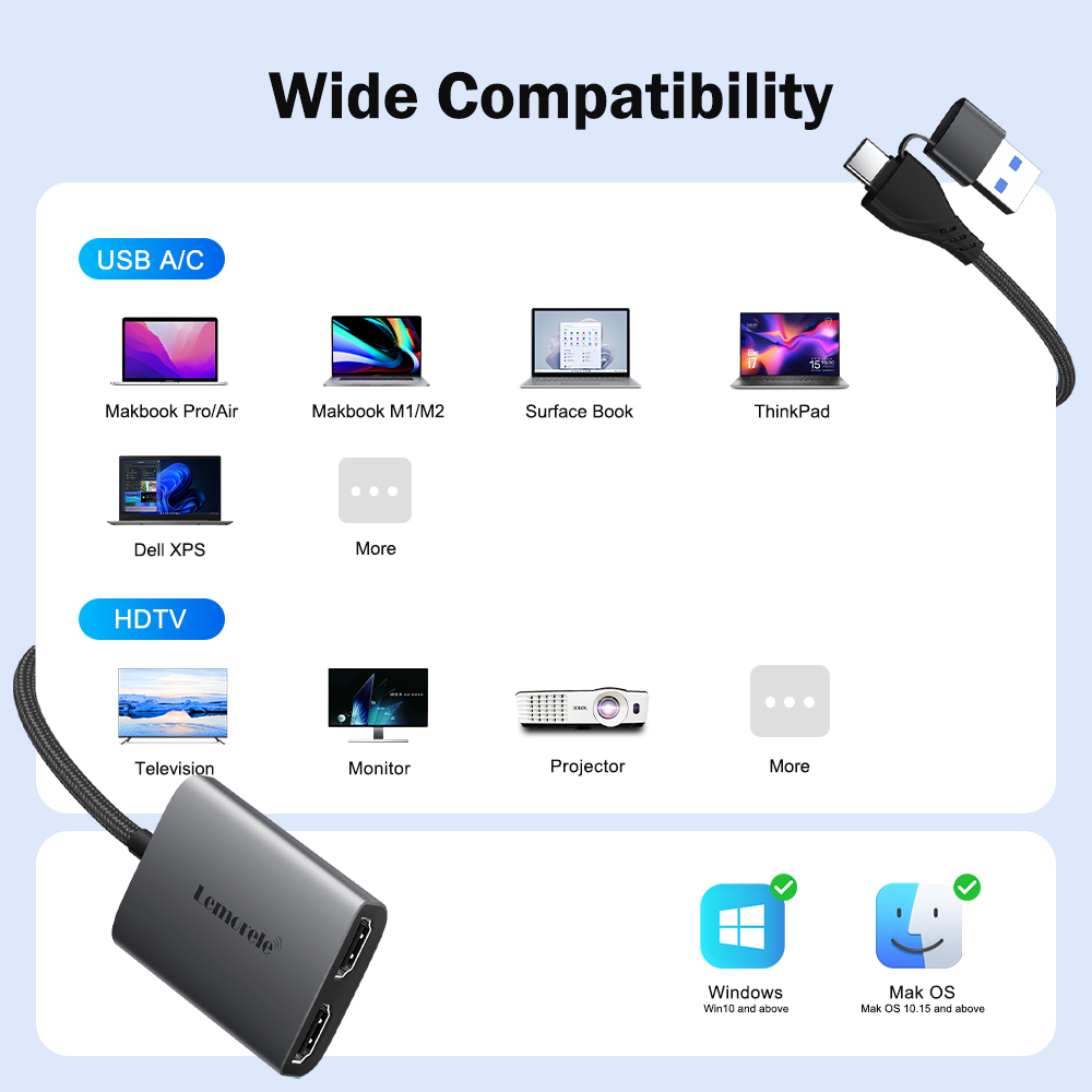 Adapter Lemorele Dual HDMI 4K  – Desk Setup Usb Hub recenzja i cena